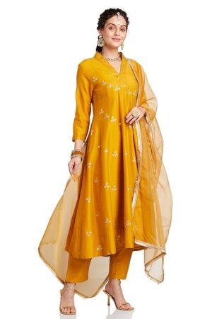 Brand - Myx Women's Embroidered Anarkali Kurta Set with Organza Dupatta | Latest Design | Available in Plus Sizes