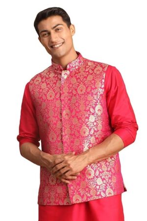 Men's Jaquard Nehru Jacket | Valentino Pink Edgy Jacquard Nehru Jacket For Men
