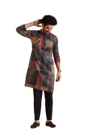 Cotton Blend Kurta Trouser Set for Men | Mens Long Sleeve Kurta with Pant Set