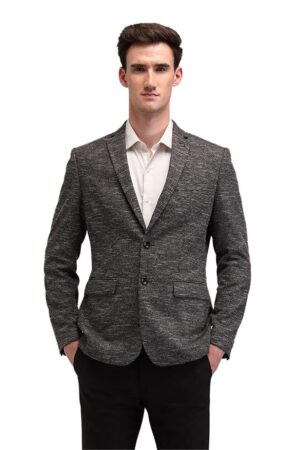 Mens Brown Self-Design Notch Collar Long Sleeve Formal Polyester Slim Fit Blazer