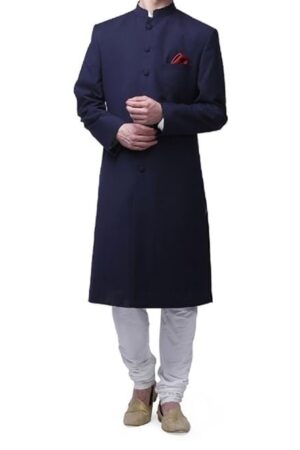 Royal Kurta Men's Viscose Blend Solid Nehru Sherwani