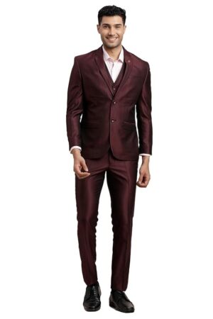 Men Poly-Viscose Dobby Print Full Sleeve Three Piece Party Suit