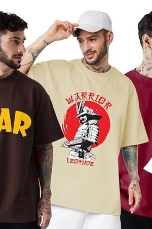 Men's Cotton Regular Fit Half Sleeve Oversized Tshirt, Round Neck Longline Drop Shoulder | ful Printed Combo T-Shirt