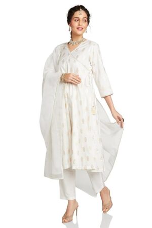 Brand - Myx Women's Embroidered Anarkali Kurta Set with Organza Dupatta in Chanderi Blend | Latest Design | Available in Plus Sizes