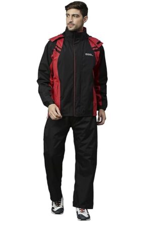 ZEEL Rain Coat for Men Waterproof for Bike Riders with Adjustable Hood along with inner pockets, Waterproof Raincoat with Polyester Jacket, Pants Waterproof Drawstring Bag