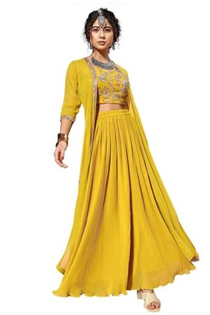TRENDMALLS Women's Georgette Embroidery Crop Top with Flared Palazzo Shrug Set