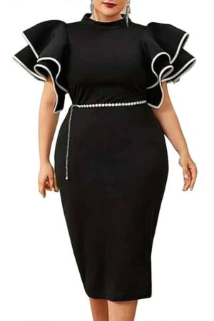 Cololura Plus Size Ruffle Sleeve Peplum Bodycon Formal Evening Gowns Party Dress