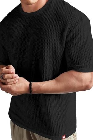 SHODOX Mens Solid Dotted Unique Design Oversized Tshirt for Men - Round Neck Loose Fit Drop Shoulder Mens T-Shirt