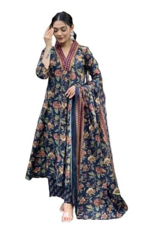 Nermosa Women Printed A-Line Kurta Pant Set with Dupatta