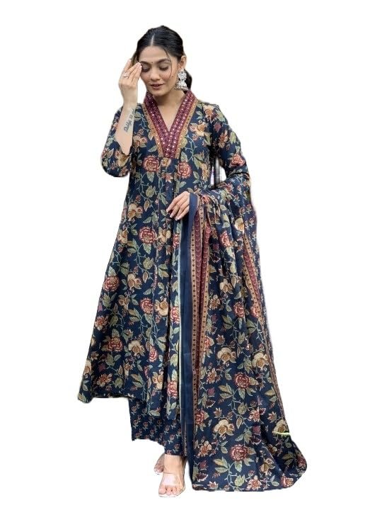 Nermosa Women Printed A-Line Kurta Pant Set with Dupatta