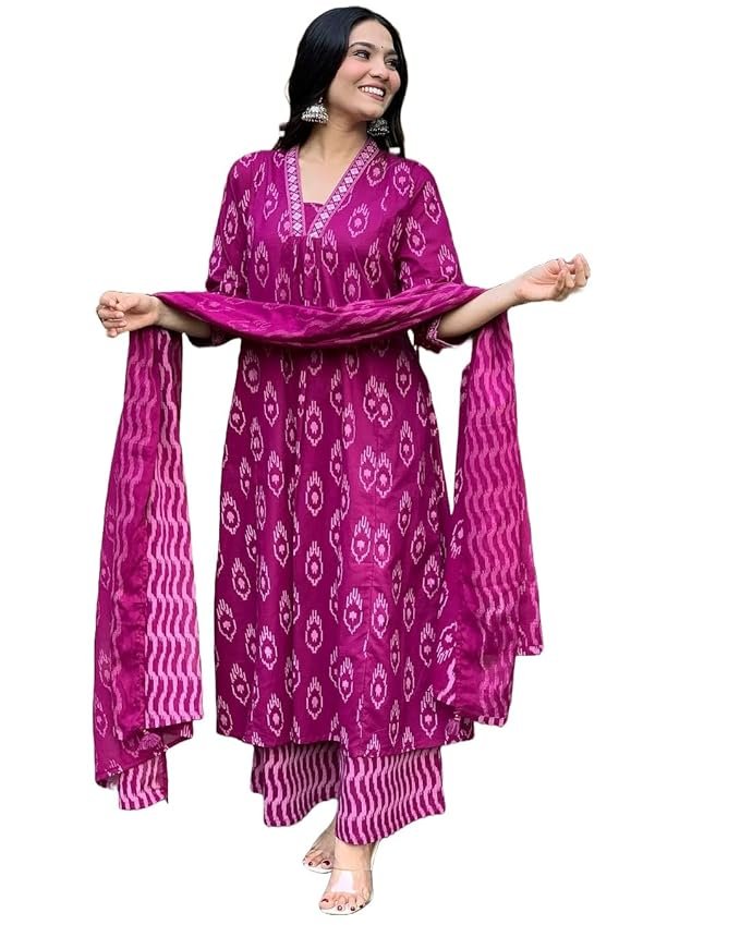 Alvami Women Anarkali Kurta Pant Set with Dupatta