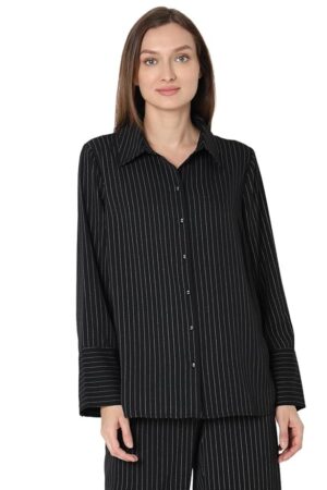 Women's Monochrome Pinstripe Regular Fit Shirt | Desk to Dinner.