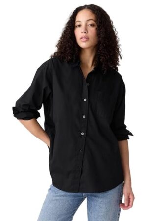 GAP Women's Solid Loose Fit Full Sleeves Collared Blouse