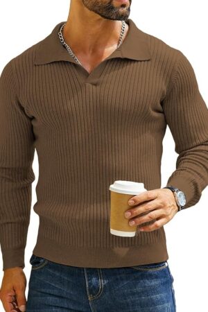 DENIMHOLIC Men's Cotton Full Sleeve Collar Polo Sweater for Men, Rib Knitted Sweaters for Men Winter