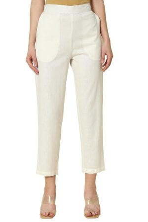 FIORRA Womens Mid Rise Cotton Solid Narrow Pant