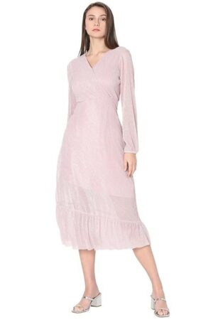 Women Striped Ruffled A-Line Midi Dress