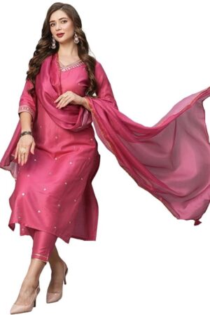 GoSriKi Women's Cotton Blend Floral Straight Kurta with Pant & Dupatta