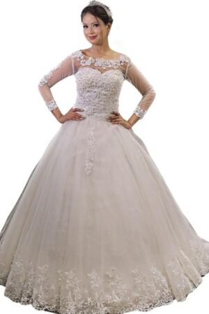 GOWNLINK White Full Stitched with Layers Christian Wedding Catholic Wedding White Train Gown Wedding Dress in White Frock Women with Sleeves GL8020T