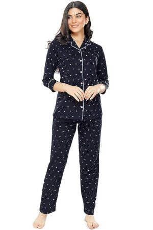 Women's Cotton Heart Printed Night Suit set of Shirt & Pajama