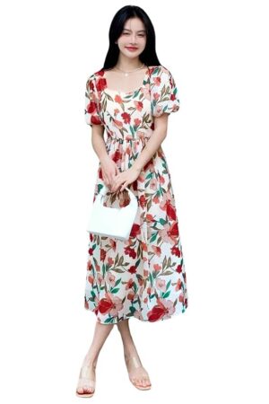 GRECIILOOKS Printed Maxi Dress for Women | Trendy Long One Piece Summer Outfit | Lightweight Flared Dress for Casual & Holiday
