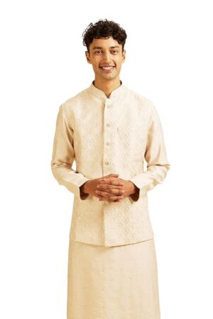 Men's Art Silk Floral Embroidery Jacket Set