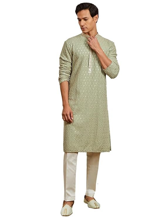 Men's Rayon Kurta Pyjama Set - This men's kurta, pant set exudes elegance with its intricate design sophisticated color palette.