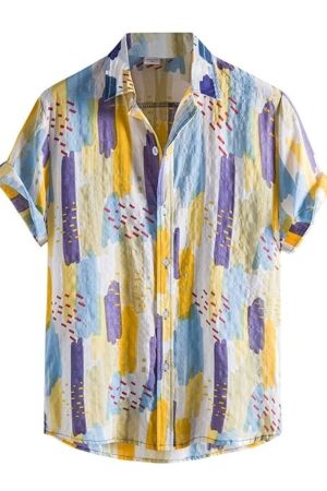Tropical Shirt, Men's Summer Shirts Colorful Printed Shirts Short Sleeves Casual Button-Up Shirts Men's