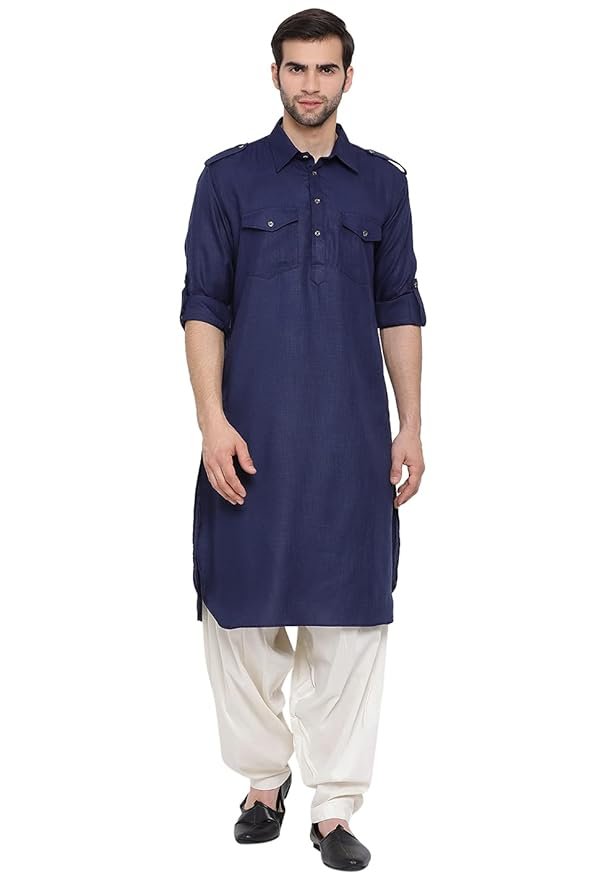 Men's Cotton Blend Pathani Kurta Set || Stylish Pathani Style Kurta with Roll Up Sleeves Relaxed Fit Patiala Salwar