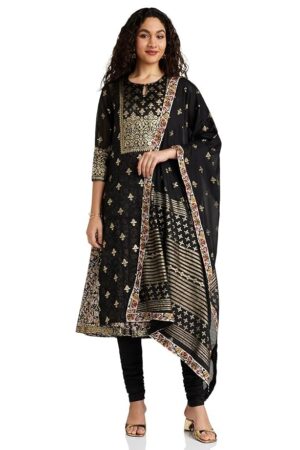 Women Art Silk Double Layered Kurta Churidar Suit Set