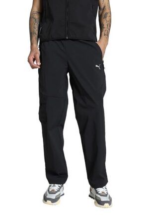 Men Mid Rise, Relaxed Cargo Pants, Black, XL