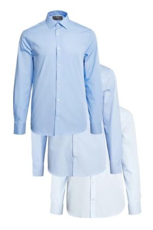 Marks & Spencer Mens Solid Polyester Blend Collared Neck Slim Fit Easy Iron Shirt