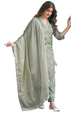 SKYLEE Women's Rayon Floral Printed Printed Lace Straight Kurta with Pant & Dupatta