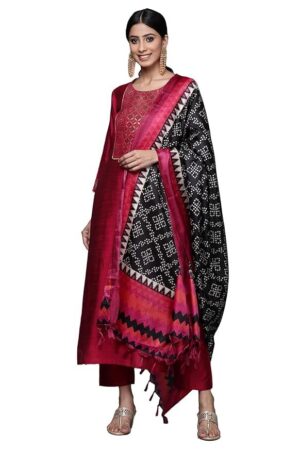Varanga Brocade Yoke with Gota Detail Kurta with Trouser with Bandhani Printed Dupatta
