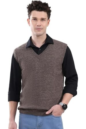 Men's Regular Fit Sweater | Solid Pattern | Pull-On Closure with Sleeveless V Neck | Classic Sleeveless Sweater for Men