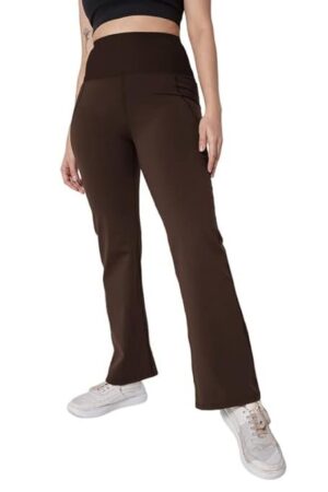BlissClub Ultimate Flare Pants for Women Upto 5'4 ft | Ribbed Waistband, 4 Pockets | High Waist Trousers Formal Pants for Office wear
