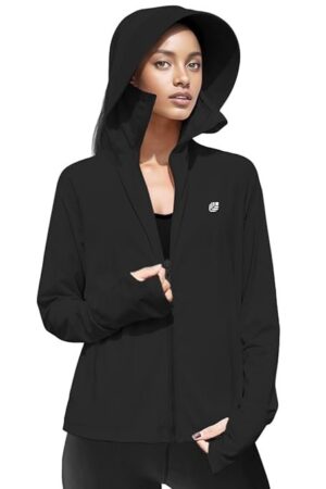 Venzina® Women's UPF 50+ Lightweight Athletic Jacket UV Sun Protection Full Zip Cooling Hoodie Long Sleeve Sunscreen Protective Clothing for Women for Outdoor Hiking, S-XL